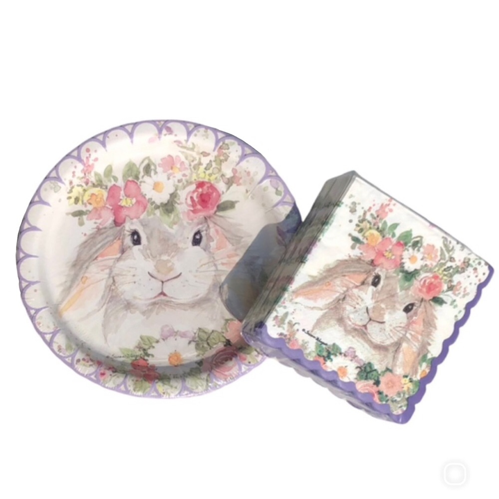 Scalloped Spring Bunny Party Tableware Set (Napkins + Plates)